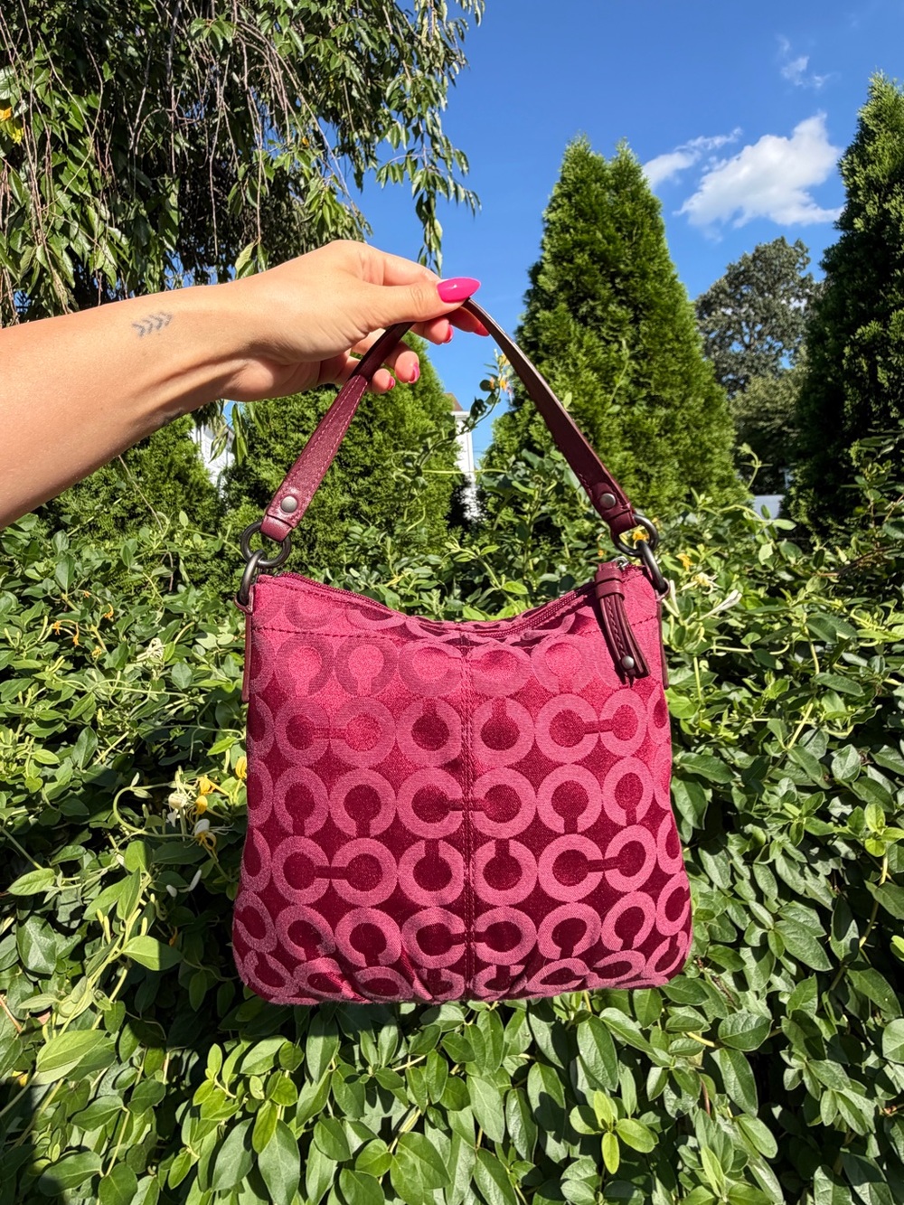 Vintage Y2K Coach Brooke Op Art Red Nylon Convertible Shoulder Crossbody Bag
